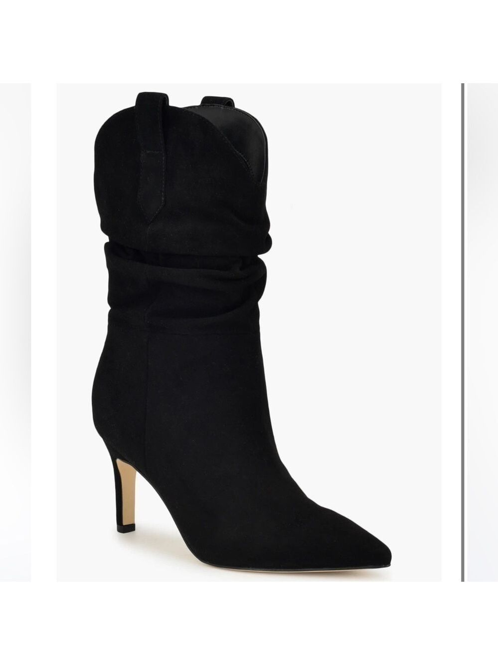 Nine West Gonda Slouch Black Heeled Boots with Pointed Toe